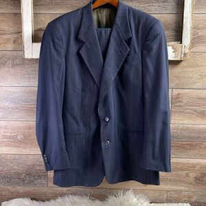 Murano Mens 100% Pure Virgin Blue Wool Suit Jacket & Pants Vintage